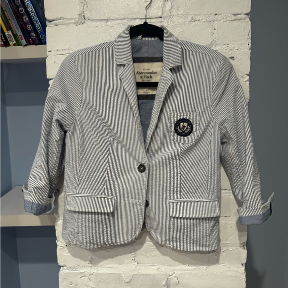 Abercrombie & Fitch Blue White Seersucker‎ Stripe Sorority Blazer Size Small - Picture 1 of 3